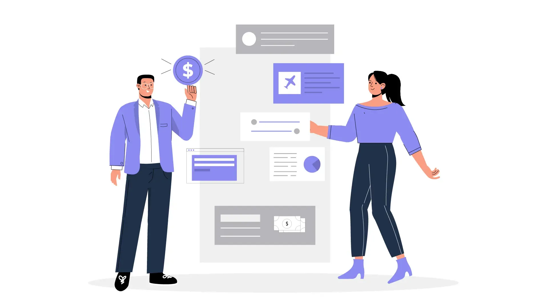 Flat Design Illustration of People Discussing Various Banking Features image